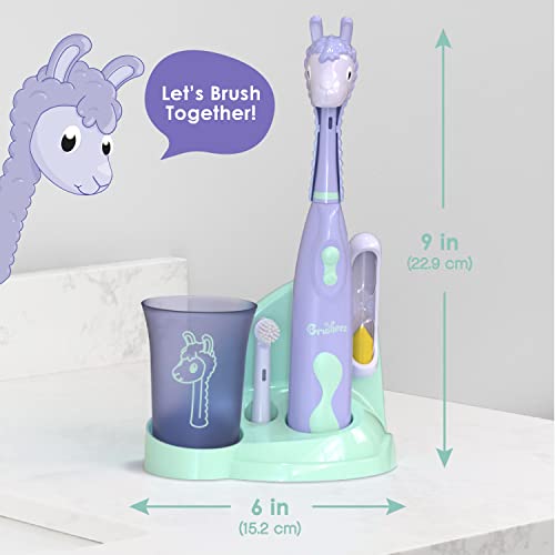 Brusheez Kids’ Electric Toothbrush Set - Safe & Effective for Ages 3+ - Parent Tested & Approved with Gentle Bristles, 2 Brush Heads, Rinse Cup, 2-Minute Timer, & Storage Base (Luna the Llama) - color: Luna the Llama