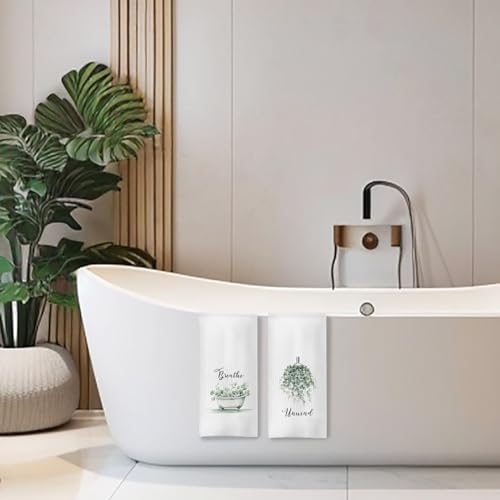Boho Botanical Bathroom Hand Towels Set of 2, Breathe Unwind Decorative Hand Towels for Gym Yoga Spa Bathroom Decor, 16x24 Inches - color: L