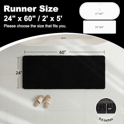 TYUU Bathroom Runner Rug, Ultra Soft Long Bath Mat Machine Washable Super Absorbent Quick Dry Bathroom Runner Rugs 24 x 60 Non Slip, Black 24" x 60" - color: Black, size: 24" x 60"