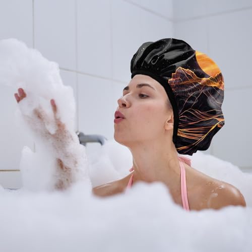 Luxury Shower Cap Terry Lined Reusable Triple Layer Waterproof Hair Elastic Caps Shower Bath Hat for Women Girls Cute Aesthetic-Sunset - color: AL16-Sunset