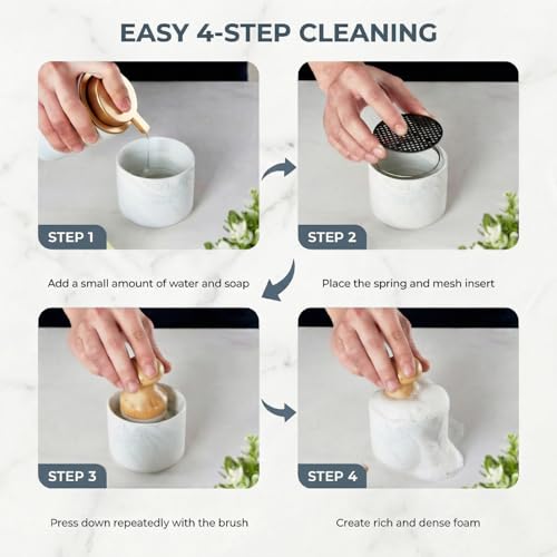 ONEMORE Bamboo Dish Brush with Ceramic Foaming Base, Kitchen Sink Scrub Brush Set with Spring and Mesh Insert, Wooden Handle Dishwashing Brush for Pots Pans Plates Bowls, Marble - color: Marble