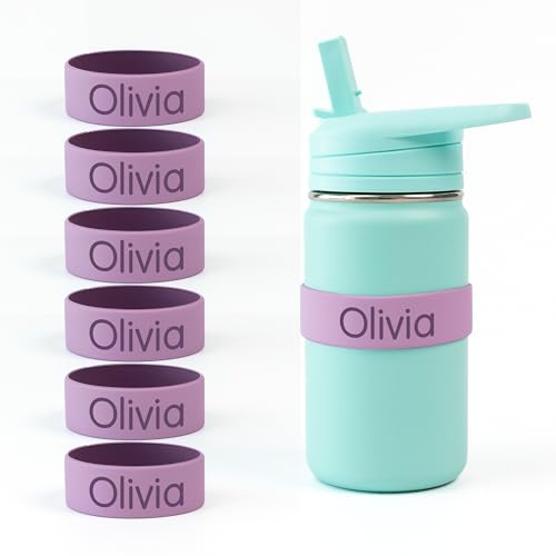 Mabel’s Labels Personalized Two-Tone Engraved Silicone Name Bands – Reusable Dishwasher-Safe Name Bands for Water Bottles, Sippy Cups & Drinkware (Purple & Light Purple, 6 Pack) - color: Purple, size: 6 Count (Pack of 1)