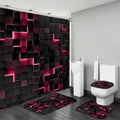 LQCOOL 4Pcs Pink Shower Curtain Set 3D Cubes Bathroom Sets Modern Shower Curtain Set for Bathroom Sets with Rugs Black and Pink Shower Curtain with 12 Hooks - color: Black Pink
