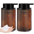 KASUNTING Amber Glass Foaming Soap Dispenser, Ribbed Foam Hand Soap Dispenser for Bathroom, 11 Fl Oz 2 Pack Refillable Foaming Pump Bottle with Black Pump, Modern Dish Soap Foam Dispenser - color: Amber Bottle+ Black Pump, size: Foam-2 Pack