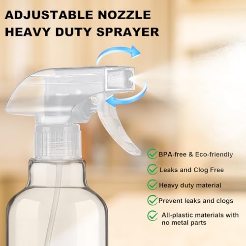Glass Spray Bottles 16.9oz Empty Spray Bottle Mist/Stream Spraying Small Refillable Containers for Hair Care, Cleaning Solutions, Plants, Essential Oils 2 Pack (Clear, 16.9oz) - color: Clear, size: 16.9oz