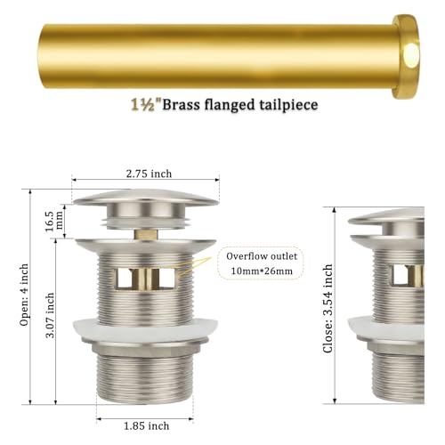 Free Standing Tub Drain Kit, Freestanding Tub Drain, Pop-Up Freestanding Bathtub Drain Stopper, Compatible with Freestanding Bathtub Drain Rough-in Kit (Brushed Nickel) - color: Brushed Nickel