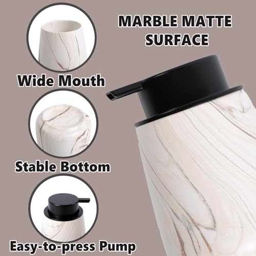 12Oz Foam Hand Soap Dispenser - Modern Ceramic Foaming Soap Dispenser with Easy-to-Press Pump, Reusable and Refillable Liquid Dish Soap Dispensers for Bathroom & Kitchen, Marble Brown - color: Marble Brown, style: Foam Pump