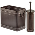 mDesign Metal Compact Toilet Bowl Brush, Rectangle Wastebasket, Garbage Can/Recycling Bin Combo for Bathroom Cleaning/Storage, Holds Tissue, Cotton Balls, Trash, Set of 2 - Bronze