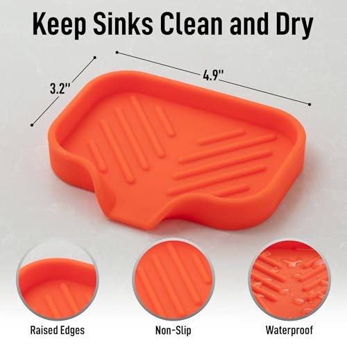 Zulay Kitchen Small Silicone Sponge Holder (4.9x3.3”) – Space-Saving Sink Organizer Tray for Sponge, Soap, Brush & More – Compact Non-Slip Dish for Kitchen & Bathroom (Orange) - color: Orange (Small), size: Small (4.9x3.3)