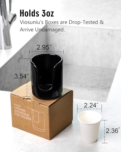3 oz Original Ceramic Bathroom Cup Dispenser with 5 PLA Paper Cups, Bathroom Essential Accessories for Mouthwash Holder on Bathroom Vanity Countertops (1 Pack, Black) - color: Black, size: 1 Pack