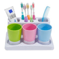 Bathroom Toothbrush Toothpaste Stand Organizer Plastic Storage Rack Set (3 Cups) (Blue+Pink+Green) - color: Blue+pink+green