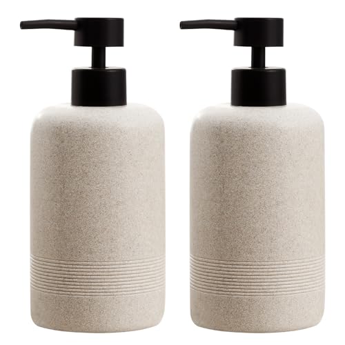 Soap Dispensers 400ML 13OZ, 2 PCS Hand Dish Lotion Shampoo Lotion Soap Dispenser Jar, Resin Premium Thick Soap Pump Bottles for Kitchen Bathroom Countertop (Beige) - color: Beige