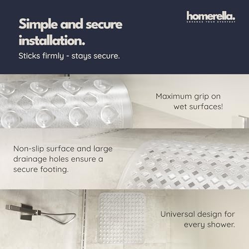 homerella® Shower Mat Non Slip Anti Mold, Non Slip Shower Mats for Inside Shower Stall Anti Slip Mat, Square Shower Floor Mat 21 x 21 in with Suction Cups & Hooks for Quick Drying, Machine Washable - color: Clear
