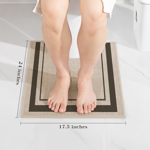 chakme Bathroom Rugs Mat U-Shaped 24x17, Ultra Thin Non Slip Bath Mat Small Quick Dry Absorbent Bath Mat for Bathroom Floor, (Light Beige, U-24"x17") - color: Light Beige, size: U-Shaped (24" x 17")