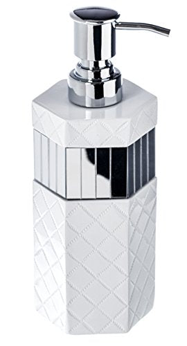 Creative Scents Quilted Mirror White Hand Soap Dispenser for Bathroom - Decorative Lotion Dispenser with Durable Metal Pump, Resin Countertop Shower Dispensers for Elegant Bathroom Decor - style: Soap Dispenser