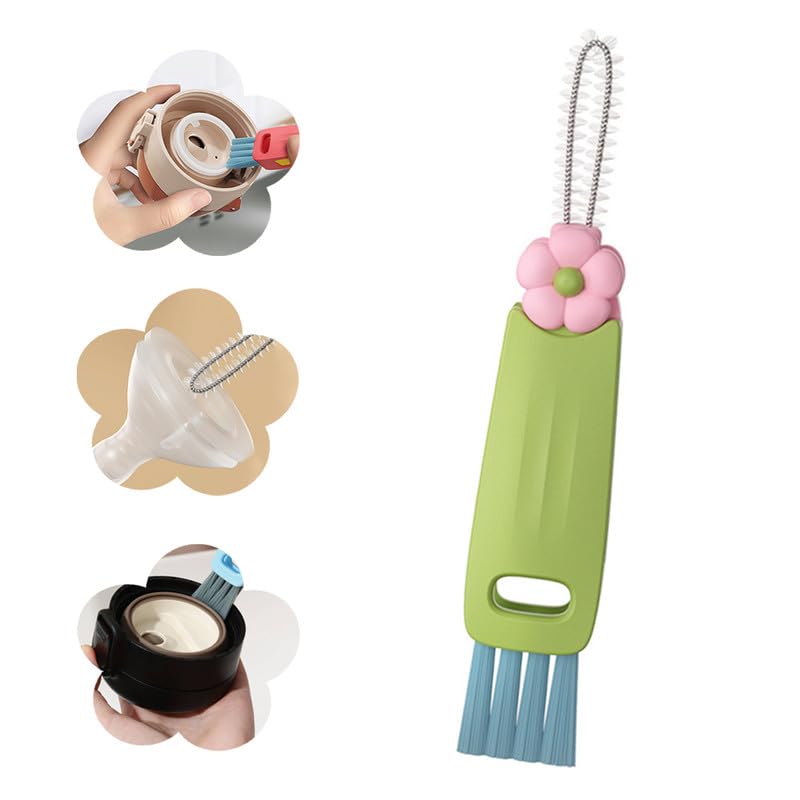 Moonboat 3 in 1 Cup Lid Cleaning Brush, 2024 New Portable Crevice Cleaning Brush Set for Baby Bottle Gap Tight Spaces Cup, Rotatable Cup Lid Cleaner Cup Mouth Scrubber, A-green - color: A-green