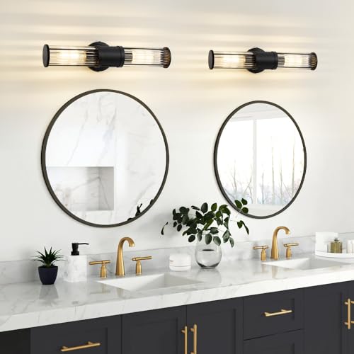 Black Wall Sconce Bathroom Vanity Light Fixtures for Mirror, Modern Wall Light with Glass Rod Shade for Bathroom, Bedroom, Hallway, Living Room - Bulb Not Included - color: Black-Glass Rod