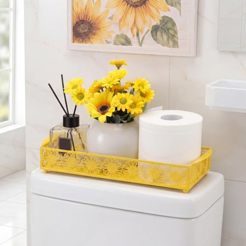 Yellow Sunflower Toilet Paper Basket Cute Metal Toilet Tank Paper Holder with Handle Bathroom Storage Organizer Coquettish Preppy Accessories Decor for Bathroom Restroom - style: Yellow Sunflower
