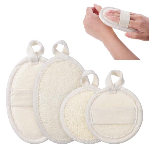 Natural Loofah Sponge Exfoliating Body Scrubber Pads (4-Pack) | Plant-Based Luffa for Men & Women, Bath Shower Scrubber for Face and Body Skin Care