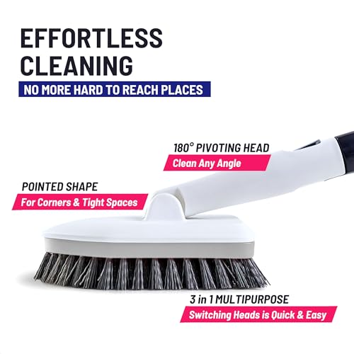 Moku Home Shower Scrubber 3 in 1 Extendable Long Handle 58" Cleaning Brush | Non-Scratch Bathroom Scrubber for Tub, Tile, Shower, Kitchen, Toilet, Sink, Wall & Floor; Telescopic Shower Cleaning Brush - color: Gray