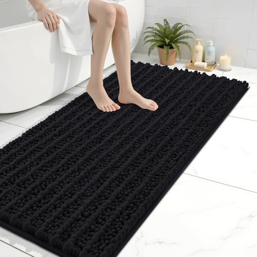 Arotive Luxury Large Bathroom Rugs 40x24, Extra Soft Thick Absorbent Shaggy Chenille Bath Rugs, Machine Wash Dry, Bath Mats for Bathroom Floor, Tub and Shower, Home Decor Accessories, Black - color: Black, size: 40" X 24"