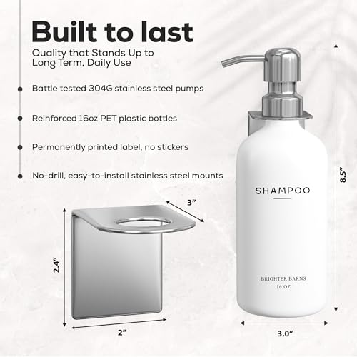 Luxury Shampoo and Conditioner Dispenser Set Wall Mounted by Brighter Barns - Refillable Shampoo Dispenser for Shower Wall - Shower Bottles 3 Chamber No Drill for Guest Bathroom, Airbnb, Hotel (White) - color: Modern (Silver)