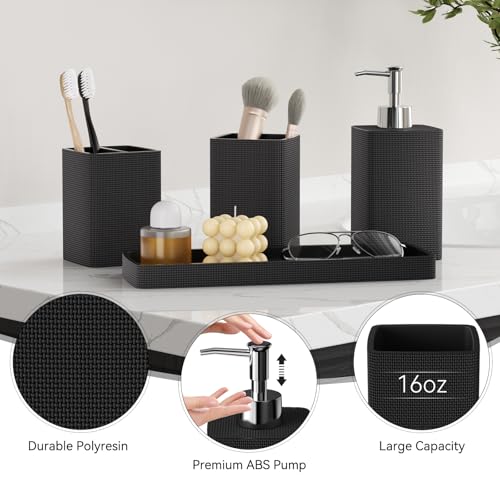 Black Bathroom Set,Black Bathroom Accessories Set with Shower Curtain and Rugs, Bath Towel Set, Natural Loofah Sponge, Soap Dispenser, Toothbrush Holder, Bathroom Tumbler and Tray for Bathroom - size: Bath Set+Shower Curtain+Rugs+Towel Set+2PCS Loofah, st