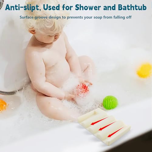 Silicone Soap Dish,Self Draining Soap Holder Perfect for Shower,Bathroom Sink,Kitchen Sink & Travel,Non-Slip Bar Soap Holder Extend Soap Life,Keep Soap Bars Dry & Easy Cleaning Beige-1Pcs - color: Beige-1pcs