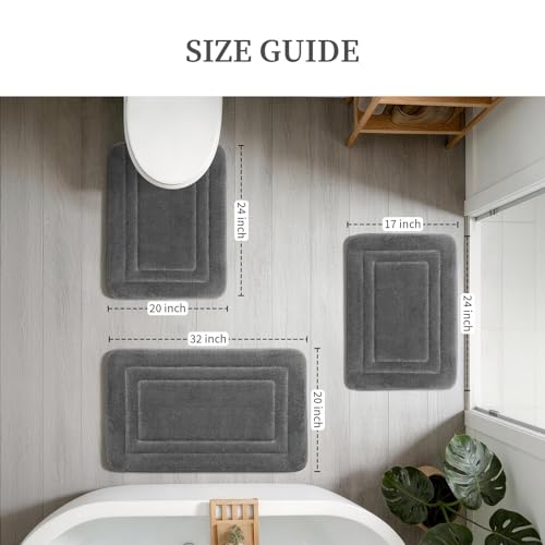 YIHOUSE Bathroom Rugs Sets 3 Piece, Towel-Like Soft Absorbent Thick High Density Memory Foam Bath Mat Set, Non-Slip Machine Washable Bath Rugs for Bathroom, Tub & Shower, Dark Grey - color: Dark Grey, size: 1'8" x 2'8" (3 pieces)