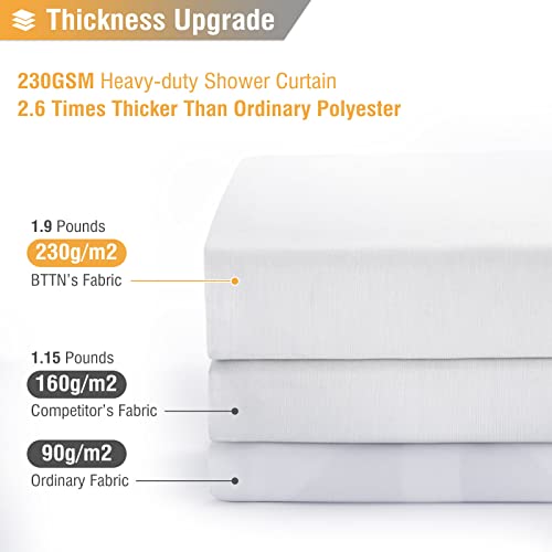 BTTN Stall Fabric Shower Curtain - 36 Inches Linen Textured Heavy Duty Small Cloth Shower Curtain Set with 6 Plastic Hooks, Narrow Hotel Luxury Weighted Shower Curtains for Bathroom - W36 xH72, White - color: White, size: 36"W x 72"L (Pack of 1)