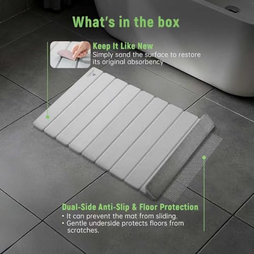Stone Bath Mat for Water Absorption, Foldable Diatomite Stone Mat, Non-Slip & Quick-Drying White Square Bath Mat with Modern Minimalist Style, Easy to Clean, for Bathroom/Kitchen/Hallway - color: Grey