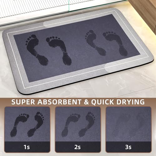 Large Bath Mat Rug, Rubber Non Slip Bath Mat Super Absorbent Quick Dry Bathroom Floor Mat Thin Bathroom Rugs Fit Under Door-Shower Rug for in Front of Bathtub Shower, Grey, Easy to clean, 23.6"x35.4" - color: Grey, size: 23.6"x35.4"