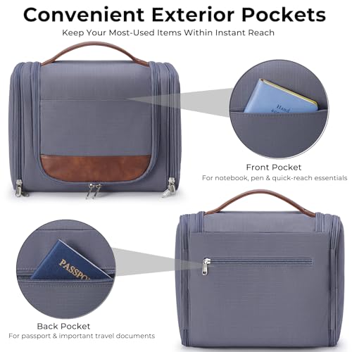 Ralnitote Large Hanging Toiletry Bag for Men, Travel Bathroom Bag with Hook, Hygiene Bag Organizer for Shower, Shaving & Grooming Essentials, Gray - color: Grey