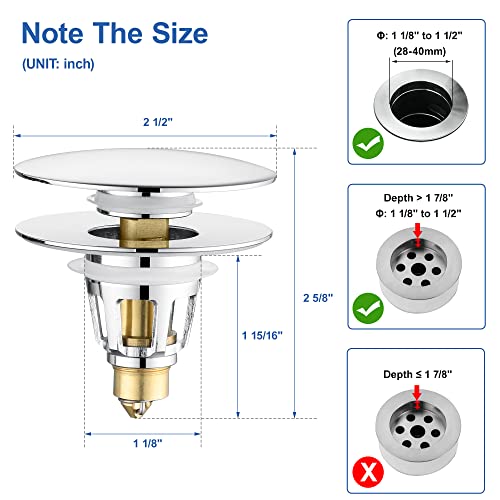 Universal 3-in-1 Bathroom Sink Stopper - Chrome Pop Up Sink Drain Stopper, Push Button Sink Drain Stopper Replacement, Wash Basin Drain Filter Plug with Anti-Clogging Strainer, (Large Cover) - color: Chrome, style: Large Cover