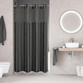 eachope No Hook Stall Shower Curtain with Snap-in Fabric Liner - 54x80 Heavy-Duty Linen Textured Striped Design,Narrow Rustic Modern Farmhouse Bohemian Bathroom Curtain,Water-Repellent,Charcoal Grey - color: Charcoal Grey, size: 54"W x 80"L (Pack of 1)