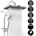 Hibbent cUPC Certified 13'' Shower Head Combo, High Pressure 5 Spray Rainfall Showerhead, 10 Spray Mode Handheld, All Metal Easy Reach 4-way Diverter Arm with Pause Mode, 71'' Hose and Holder, Chrome - color: Chrome, style: Square 13"