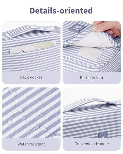 Narwey Small Hanging Toiletry Bag for Travel Women Girl, Striped Toiletries Travel Bag with Hook, Hanging Makeup Bag Organizer Make Up Cosmetic Bags, Gifts for Kids Teen (Greyish Blue Stripe) - color: Y-Greyish Blue Stripe