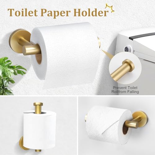 TURS Brushed Gold 5 Piece Bathroom Hardware Set, SUS304 Stainless Steel 24 Inch Bath Towel Bar Set, Round Bathroom Accessories Kit Wall Mounted - color: Brusehd Dark Gold