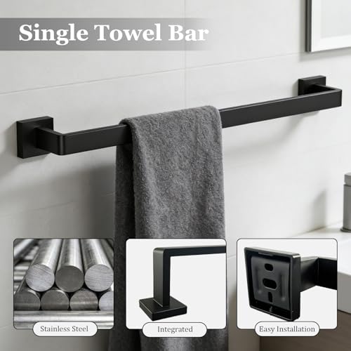 5-Pieces Wall Mount Bathroom Accessories Bathroom Hardware Set,23.6 Inch Stainless Steel Waterproof Towel Bars,Toilet Paper Holder with Shelf,Towel Ring,Coat Hook,Matte Black 5PC - Rectangle - color: Matte Black 5pc - Rectangle
