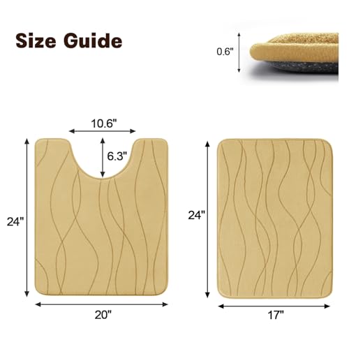 YIHOUSE Bathroom Rugs Set 2 Piece, Memory Foam Bath Mat Beige | U Shaped+Small Mat, Ultra Soft, Absorbent, Non-Slip, Machine Washable, for Bathroom, Sink and Toilet - color: Beige, size: 2' x 1'5" (Rectangular)