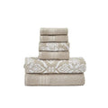 Modern Threads Amaris 6-Piece Reversible Yarn Dyed Jacquard Towel Set - Bath Towels, Hand Towels, & Washcloths - Super Absorbent & Quick Dry - 100% Combed Cotton, Khaki - color: Khaki, style: Bohemian