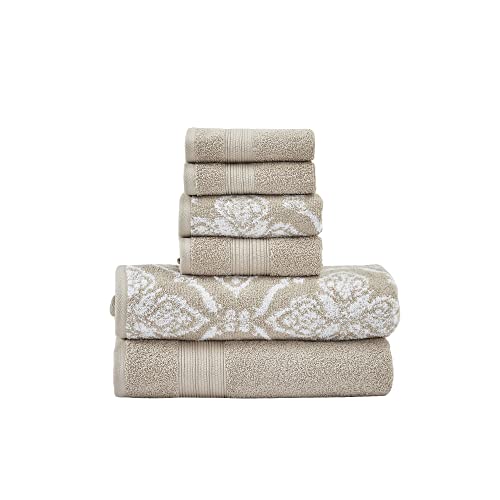 Modern Threads Amaris 6-Piece Reversible Yarn Dyed Jacquard Towel Set - Bath Towels, Hand Towels, & Washcloths - Super Absorbent & Quick Dry - 100% Combed Cotton, Khaki - color: Khaki, style: Bohemian