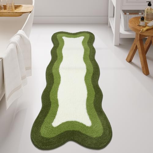 HAOCOO Luxury Soft Large Bathroom Rugs, 24x59 Inch Long Bathroom Rugs Non Slip Washable, Green Irregular Shaped Rug Absorbent Bathroom Mat for Bedroom Bathtub Sink Shower - color: Green, size: 4'11" x 2' (Irregular)