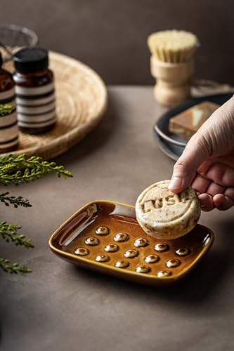 Miamolo Soap Dish for Shower, Ceramic Soap Dish for Bar Soap Sponge, Soap Holder Saver Tray for Bath Kitchen Sink Bathtub, Farmhouse Decor, Raised Pattern - Keep Soap Dry, Dark Brown - color: Dark Brown, size: Floating Point Design
