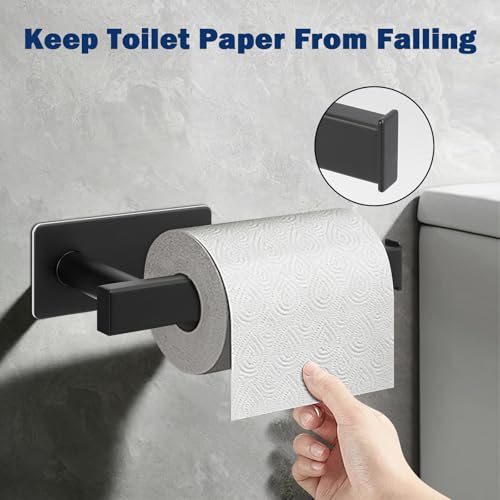 NearMoon Toilet Paper Holder Self Adhesive, Premium Thick SUS304 Stainless Steel Square Rustproof Toilet Roll Holder no Drilling for Bathroom, Kitchen, Washroom (Matte Black) - color: Matte Black
