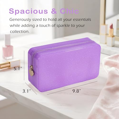 PVC Jelly Travel Makeup Bag,Waterproof Cosmetic Bag/Case with Zipper, Toiletry SPF Bag for Sunscreen, Skincare, and Daily Essentials (02 Purple) - color: 02Purple
