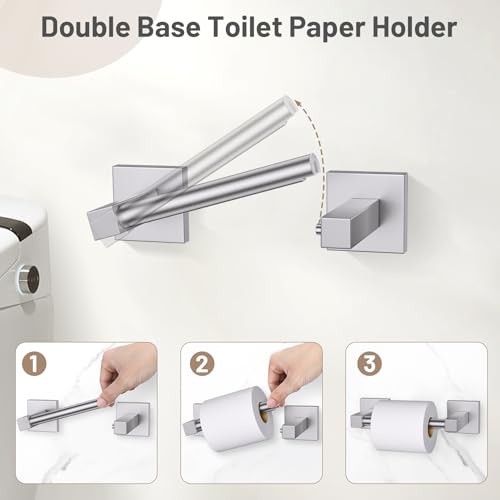 Lairuier 5 Pieces Bathroom Hardware Set, Brushed Nickel Towel Bar Set Includes 23.6” Towel Bar, Towel Ring Holder, Toilet Paper Holder and Two Towel Hooks, Bathroom Accessories Set SUS304 Wall Mounted - color: Brushed Nickel, size: 5 Pieces - Double Base