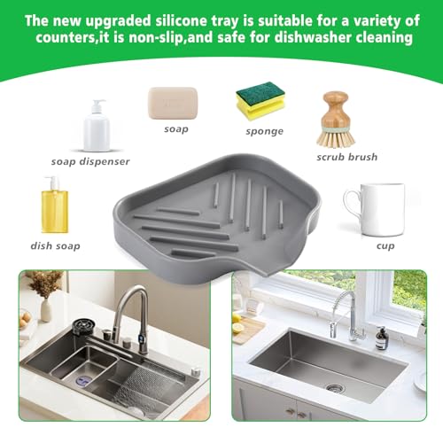 Silicone Sponge Holder with Drain Spout, Soap Dish for Shower Bathroom Kitchen, Easy to Clean, Quick Drying (4.7" x 3.6")