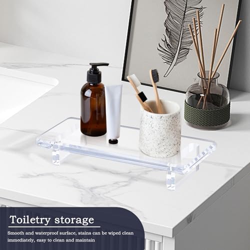 Small Clear Acrylic Vanity Tray, Bathroom & Kitchen Counter Decor | 2-Pack, Space-Saving, Elevated Base, Candle, Perfume & Toilet Tray, Restroom，Living Room, Office & Entryway Decor - size: Small-8.6x 3.6 x 1.5 inches