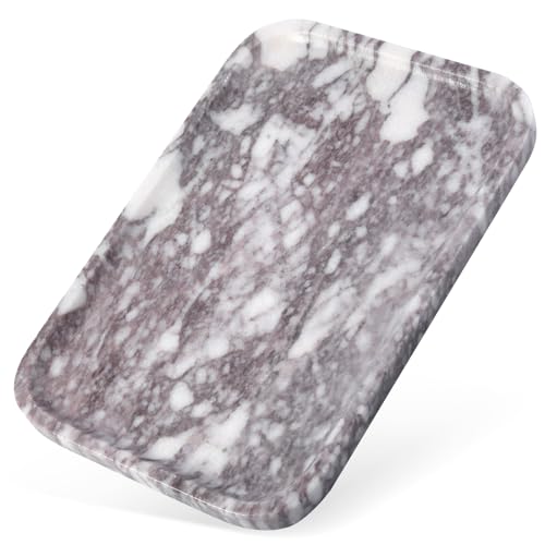 Karibiber Luxury Marble Vanity Tray, Bathroom Tray Countertop, Calacatta Marble/Stone, Home Decorative Dresser Organizer, Storage for Kitchen Sink, Perfume Jewelry Holder(Purple&White) - color: Purple&white